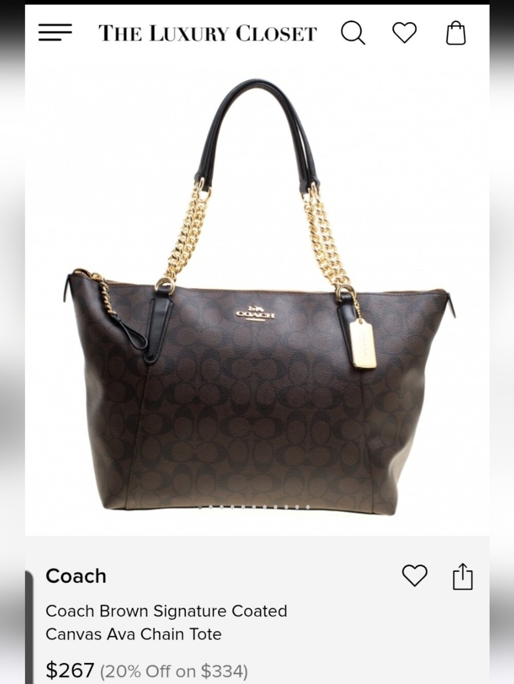 Coach Ava Chain Tote Signature Canvas Shoulder Bag - F87776 - Picture 16 of 16